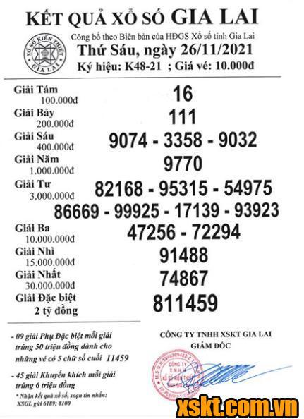 XSGL ngày 26/11/2021