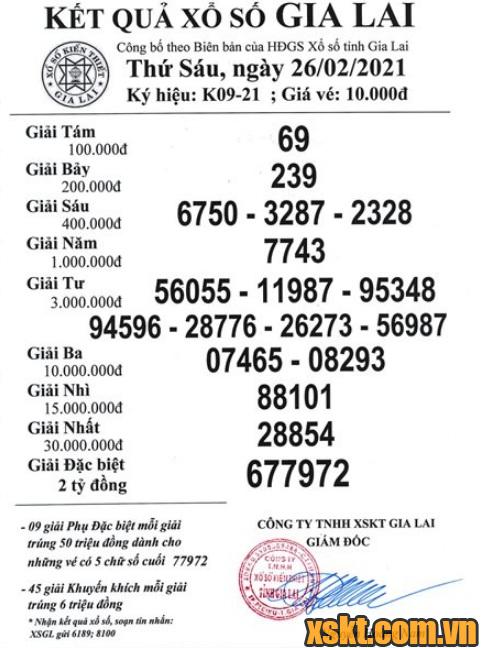 XSGL ngày 26/2/2021