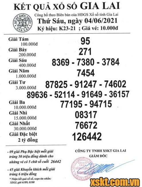 XSGL ngày 4/6/2021