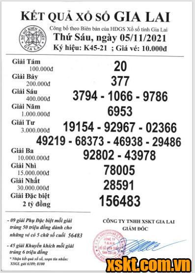 XSGL ngày 5/11/2021
