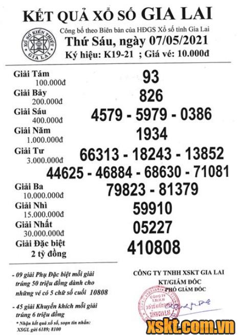 XSGL ngày 7/5/2021