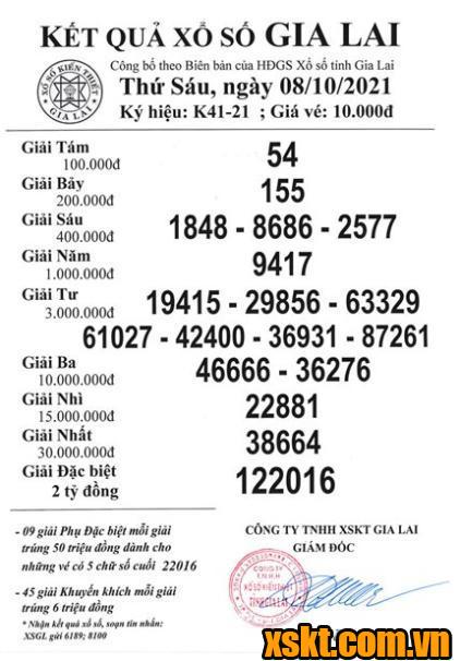 XSGL ngày 8/10/2021