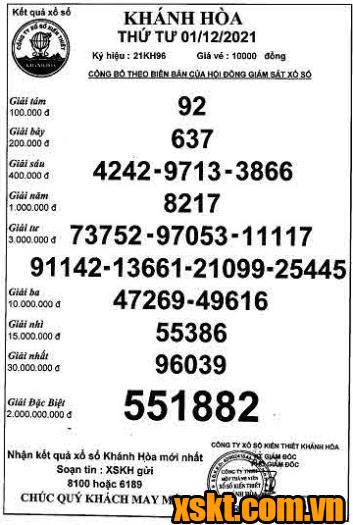 XSKH ngày 1/12/2021