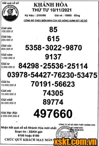 XSKH ngày 10/11/2021