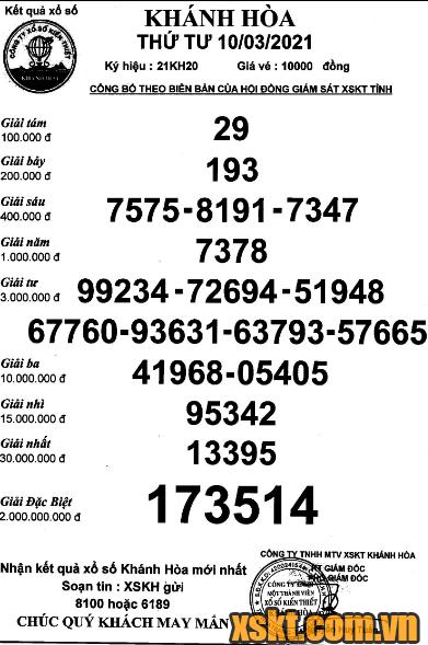 XSKH ngày 10/3/2021