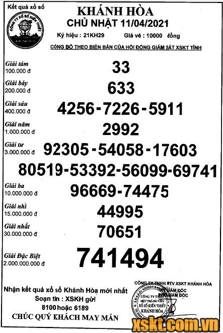 XSKH ngày 11/4/2021