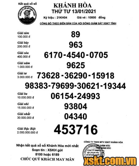 XSKH ngày 13/1/2021