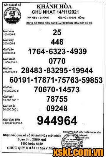 XSKH ngày 14/11/2021