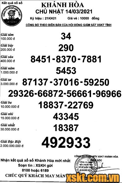 XSKH ngày 14/3/2021