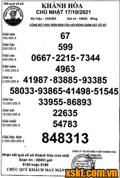 XSKH ngày 17/10/2021