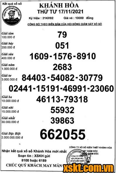 XSKH ngày 17/11/2021