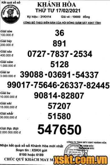XSKH ngày 17/2/2021