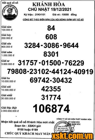 XSKH ngày 19/12/2021