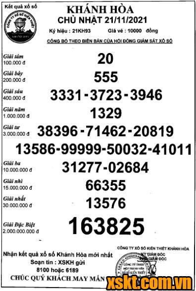 XSKH ngày 21/11/2021