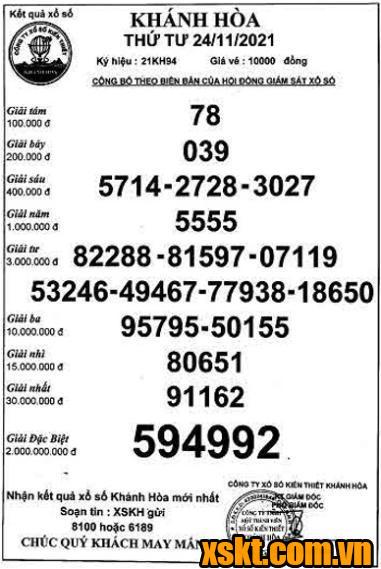 XSKH ngày 24/11/2021