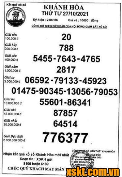 XSKH ngày 27/10/2021