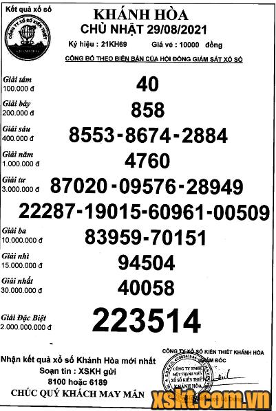 XSKH ngày 29/8/2021