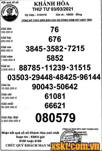 XSKH ngày 3/3/2021