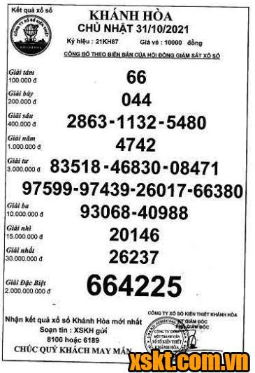 XSKH ngày 31/10/2021