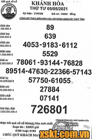 XSKH ngày 5/5/2021