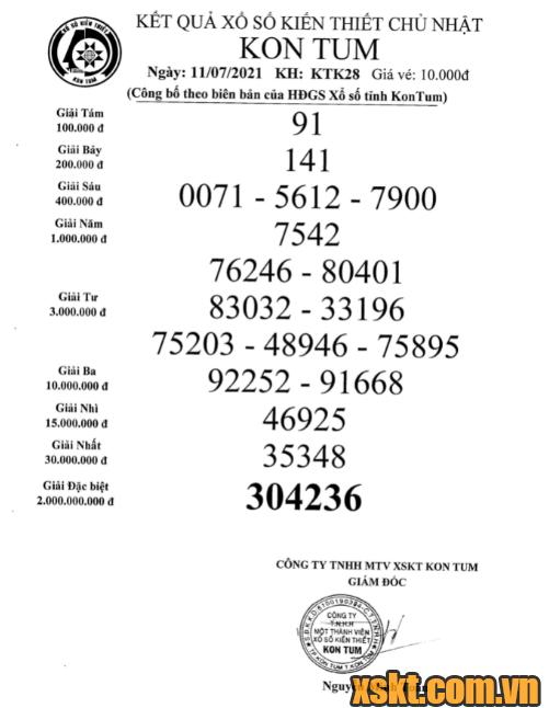 XSKT ngày 11/7/2021