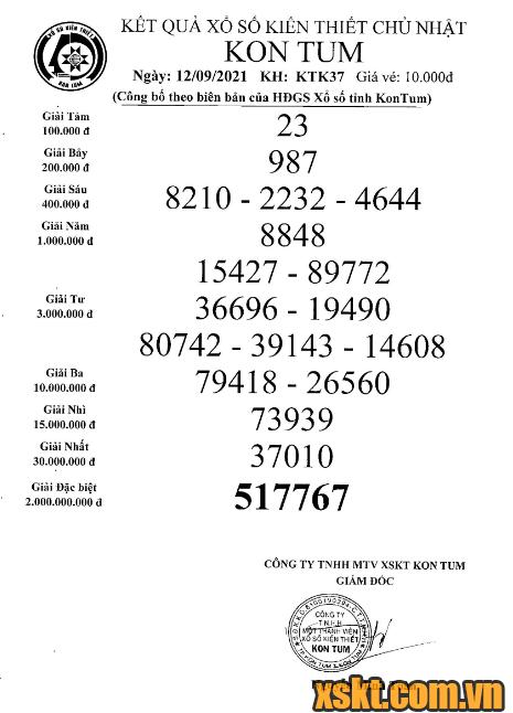 XSKT ngày 12/9/2021