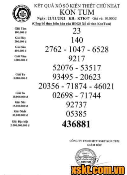 XSKT ngày 21/11/2021