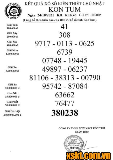 XSKT ngày 24/10/2021
