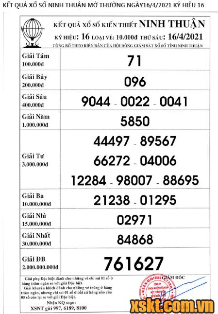 XSNT ngày 16/4/2021