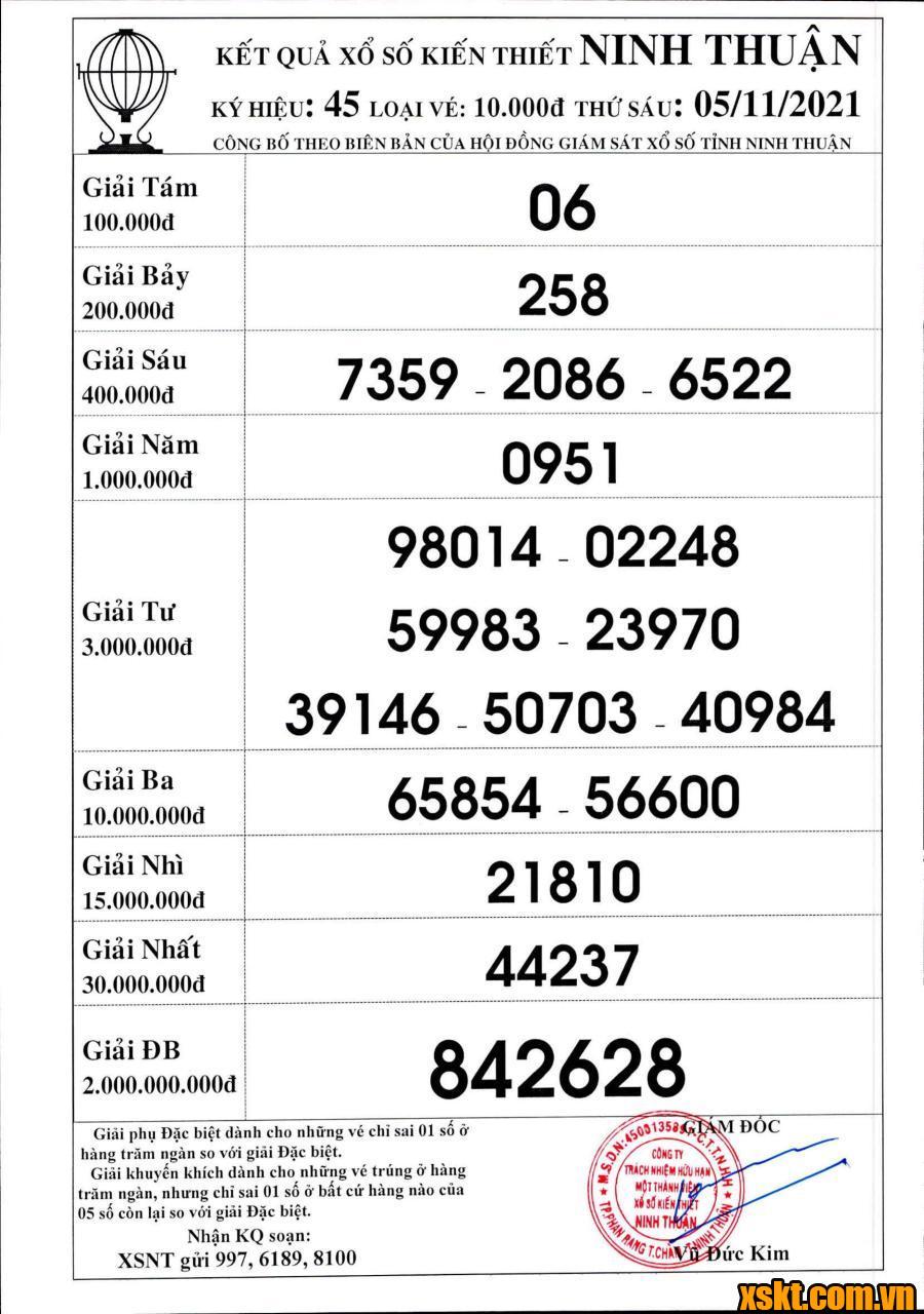 XSNT ngày 5/11/2021