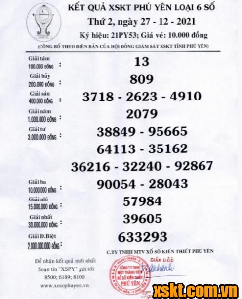 XSPY ngày 27/12/2021
