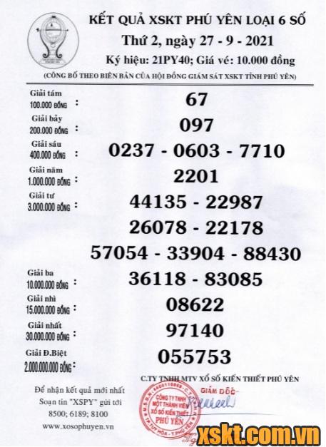 XSPY ngày 27/9/2021
