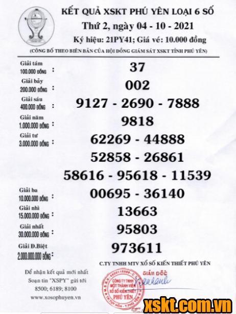 XSPY ngày 4/10/2021