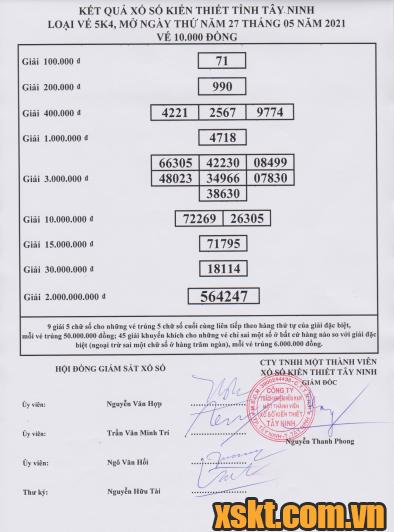 XSTN ngày 27/5/2021