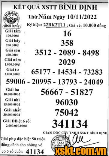 XSBDI ngày 10/11/2022