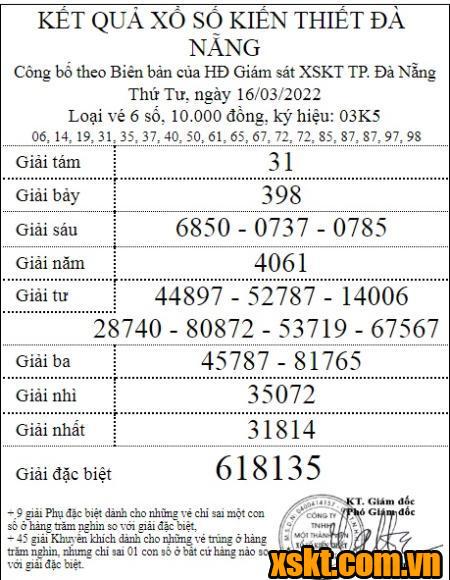 XSDNG ngày 16/3/2022