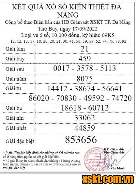 XSDNG ngày 17/9/2022