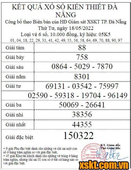 XSDNG ngày 18/5/2022
