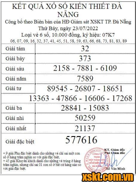 XSDNG ngày 23/7/2022
