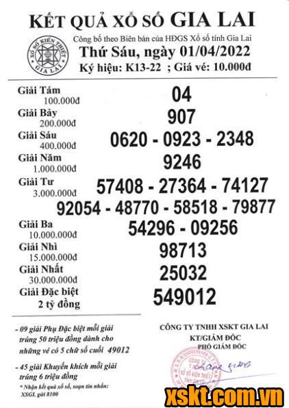 XSGL ngày 1/4/2022