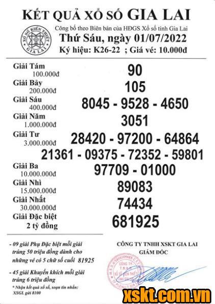 XSGL ngày 1/7/2022