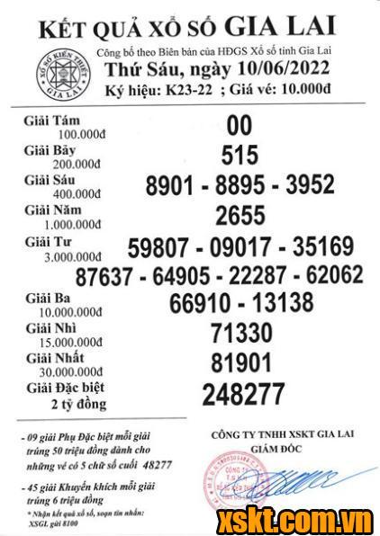 XSGL ngày 10/6/2022