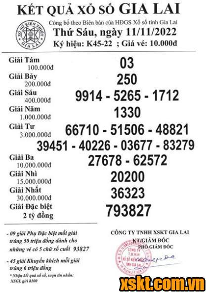 XSGL ngày 11/11/2022