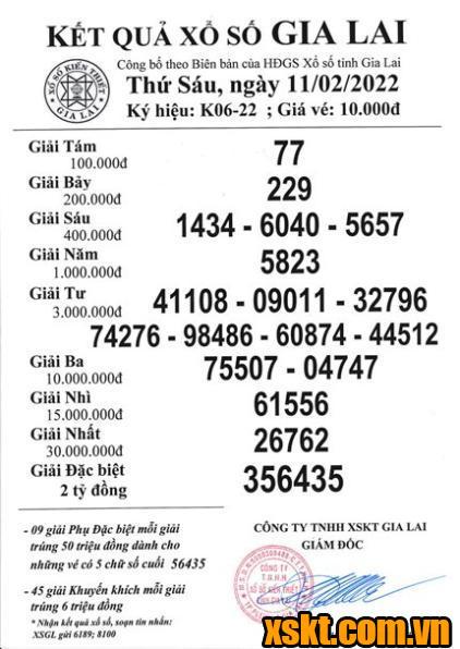XSGL ngày 11/2/2022