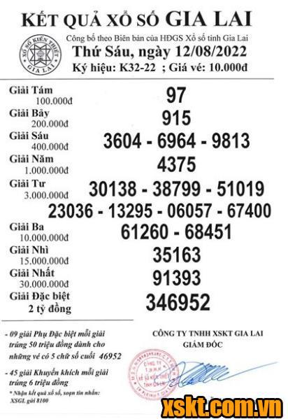 XSGL ngày 12/8/2022