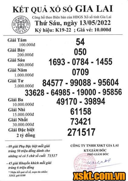 XSGL ngày 13/5/2022