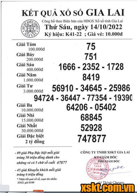 XSGL ngày 14/10/2022