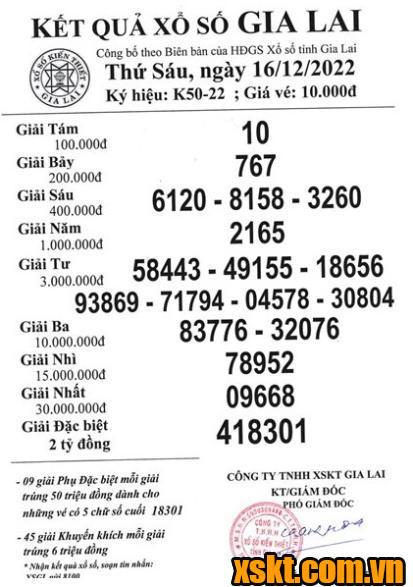 XSGL ngày 16/12/2022