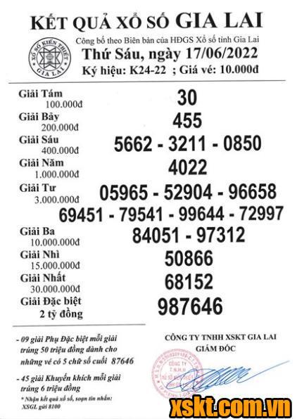 XSGL ngày 17/6/2022