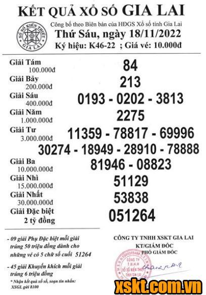 XSGL ngày 18/11/2022